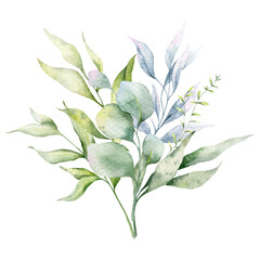 Eucalyptus Bouquet Watercolor, Floral Bouquet, Greenery Arrangement, Floral Arrangement, Green Leaves Composition	
