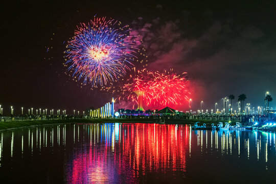 Fireworks at Al Khobar, Saudi Arabia September 23 2022 National Day Celebration of Kingdom of Saudi Arabia.