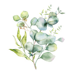 Eucalyptus Bouquet Watercolor, Floral Bouquet, Greenery Arrangement, Floral Arrangement, Green Leaves Composition	
