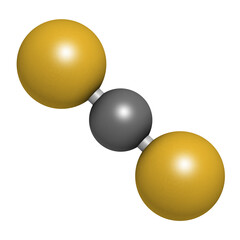 Carbon disulfide (CS2) molecule. Liquid used for fumigation and as insecticide.