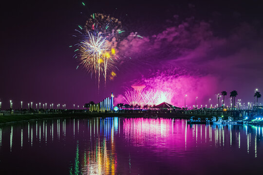 Fireworks at Al Khobar, Saudi Arabia September 23 2022 National Day Celebration of Kingdom of Saudi Arabia.
