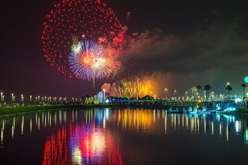 Fireworks at Al Khobar, Saudi Arabia September 23 2022 National Day Celebration of Kingdom of Saudi Arabia.