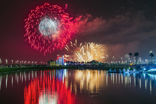 Fireworks at Al Khobar, Saudi Arabia September 23 2022 National Day Celebration of Kingdom of Saudi Arabia.