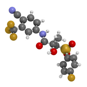 Bicalutamide prostate cancer drug (anti-androgen), chemical structure.