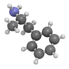 Amphetamine stimulant molecule, chemical structure.