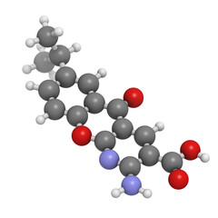 Amlexanox canker sore drug, molecular model.