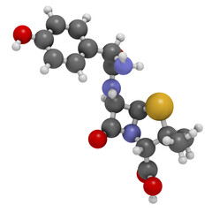 Amoxicillin beta-lactam antibiotic drug, chemical structure.