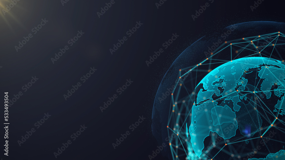 Poster global network connection. the concept of protecting the planet. data exchange around the world. abs