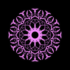 Pink ornamental Mandala. Vintage decoration circle in pink color on black background. vector illustration