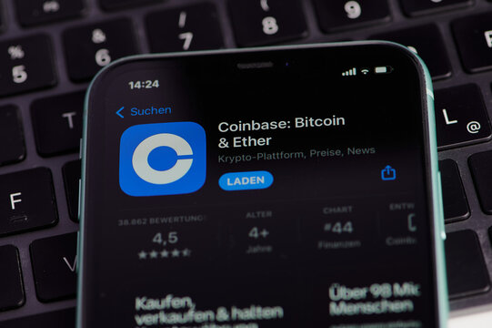 Mainz, Germany - September 25, 2022: icon of the coinbase app on smartphone screen in Germany
