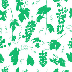 Seamless Green pattern grapes and leaves. Vector illustration