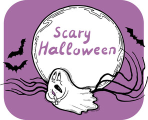 Halloween frame with hand drawn scary and funny cartoon characters. Design for party invitation, store sale, seasonal discount banner, greeting card, background, poster print, decorative elements.