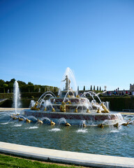 The Latona Fountain in the Garden of Versailles in France. 