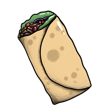 Delicious Burrito Mexican Fast Food Cartoon Sticker Isolated Png