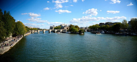 Panorama of the island in the middle of the Seine with the Notre Dame and Saint Chapel on it, Ole Saint-Louis, Paris