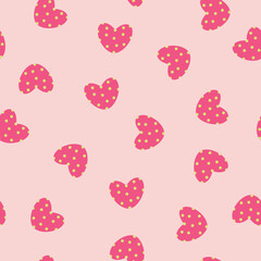 vector pink hearts polka dots seamless pattern