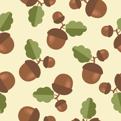 nature vector acorns on yellow background pattern