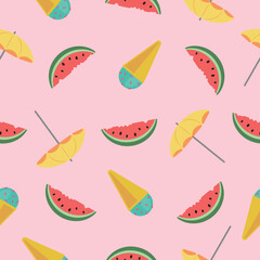 summer holiday vector ice cream and watermelon pattern