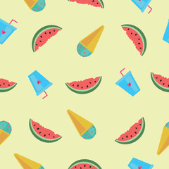 summer holiday vector ice cream and watermelon seamless pattern