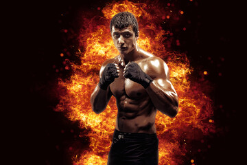 Obraz na płótnie Canvas Fighter man punching in fire