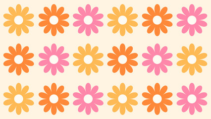 Groovy floral background. Daisy flowers. Hippie funky 70s style. Romantic cute retro illustration. Trendy girly preppy design. Summer bright aesthetic.