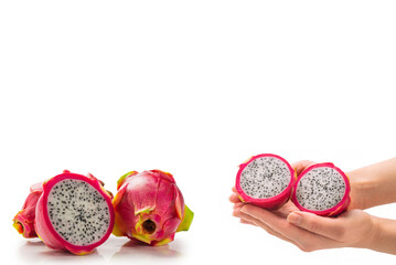 Sweet tasty dragon fruit or pitaya isolated on white.