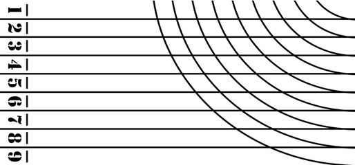Cartoon running track with lane numbers or track numbers. Place where people exercise or sport place. lanes of running track. Start, finish point, sport field. Raceway, lines and numbers from top view © MarkRademaker