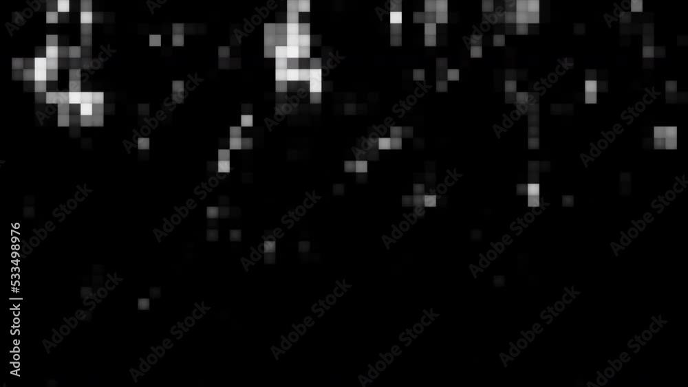 Poster gray and red background. motion. bright squares in pixels on a black background moving in different 