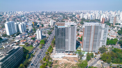 Fototapeta premium Aerial view of the city of São Paulo, Brazil. In the neighborhood of Vila Clementino, Jabaquara, south side. Aerial drone photo. Avenida 23 de Maio in the background