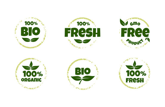 Raw, set of Healthy Food Badges, tag for Cafe, Restaurants and Packaging. Bio. Lettering