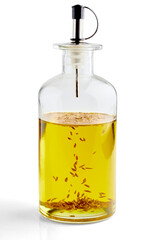 Olive oil bottle with spice dispenser isolated on white background