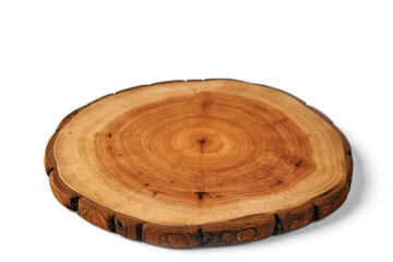 Wooden stand for a dish isolated on a white background. Tree trunk cut for product presentation...