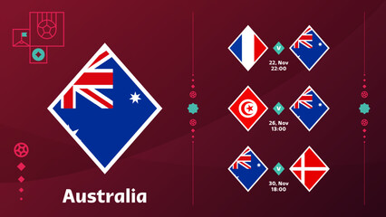 world cup 2022 australia national team Schedule matches in the final stage at the 2022 Football World Championship. Vector illustration of world football 2022 matches.