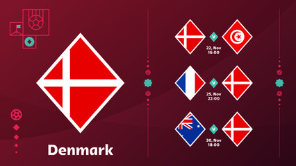 world cup 2022 denmark national team Schedule matches in the final stage at the 2022 Football World Championship. Vector illustration of world football 2022 matches.