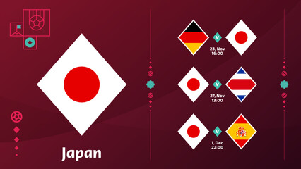 world cup 2022 japan national team Schedule matches in the final stage at the 2022 Football World Championship. Vector illustration of world football 2022 matches.