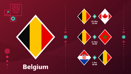 world cup 2022 belgium national team Schedule matches in the final stage at the 2022 Football World Championship. Vector illustration of world football 2022 matches. - obrazy, fototapety, plakaty
