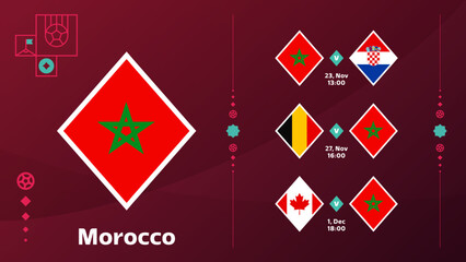 world cup 2022 morocco national team Schedule matches in the final stage at the 2022 Football World Championship. Vector illustration of world football 2022 matches.