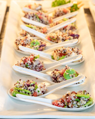 Typical peruvian food, breakfast, dinner and dessert buffet