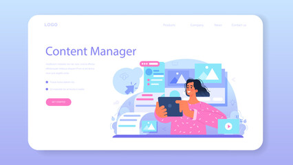 Content manager web banner or landing page. Idea of digital strategy