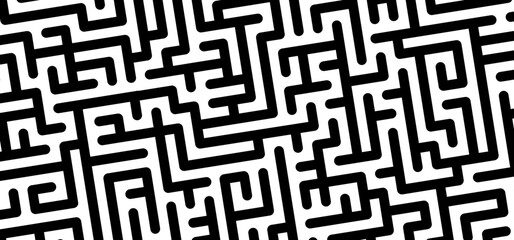 Education logic, labyrinth line. Blue, gray square maze. Vector. Find the way, labyrinth riddle. Black, white geometric pattern. labyrinth design icon. Maze tangled lines. Thinking game banner