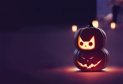 cute halloween pumpkins in autumn park