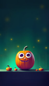 cute halloween pumpkins in autumn park