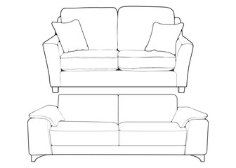 Set off sofa or couch line art illustrator. Outline furniture for living room. Vector illustration.
