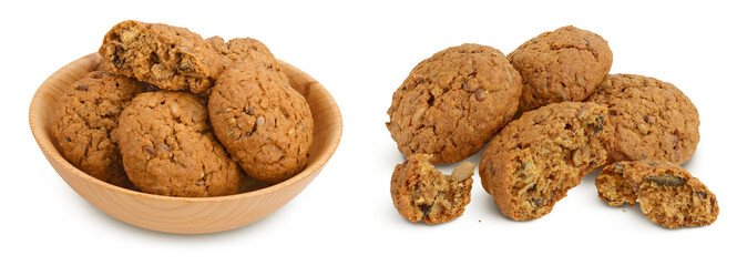 oatmeal cookies with flax, pumpkin and sunflower seeds in wooden bowl with full depth of field