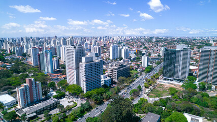 Obraz premium Aerial view of the city of São Paulo, Brazil. In the neighborhood of Vila Clementino, Jabaquara, south side. Aerial drone photo. Avenida 23 de Maio in the background