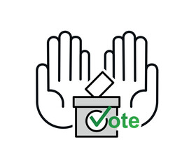 Vector ballot icon voter , ballot box, voting hands. Democracy election poll icon. Illustration.
