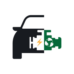 Car icon with renewable energy sources. clean energy. nature conservation concept. editable vector.
