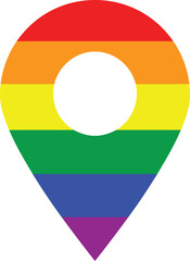 Gps map pin icon in rainbow colors to mark or tag the locations of lgbt pride events on the map.