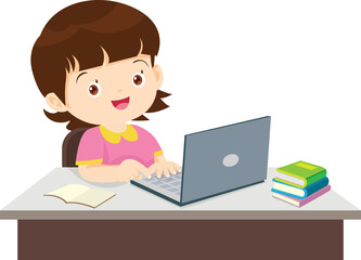 cute student girl working with computer