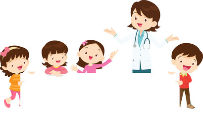 Obraz premium Doctor and children holding blank signs presentation